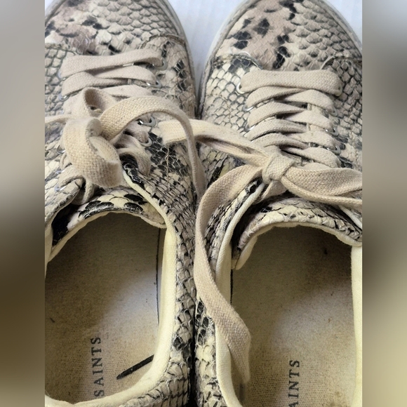 ALL SAINTS  Size 8 Tan Snake Trish Sneakers Calf Leather Lace Up Comfort - Picture 5 of 6